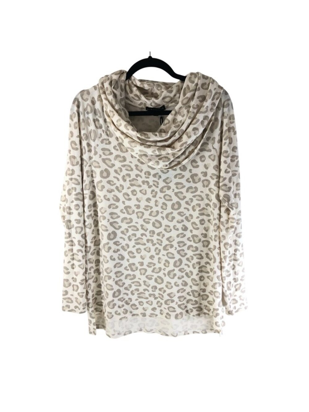 Gibson Womens Top Tunic Cowl Neck Oversized Long Sleeved Leopard Print Ivory M